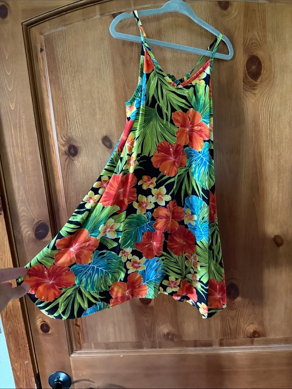 Girls Black Tropical Floral One-Piece Dress with Bright Hibiscus Print